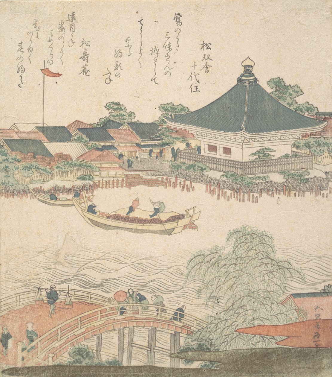 Escena fluvial con puente en primer plano, ca. 1810 de Katsushika Hokusai