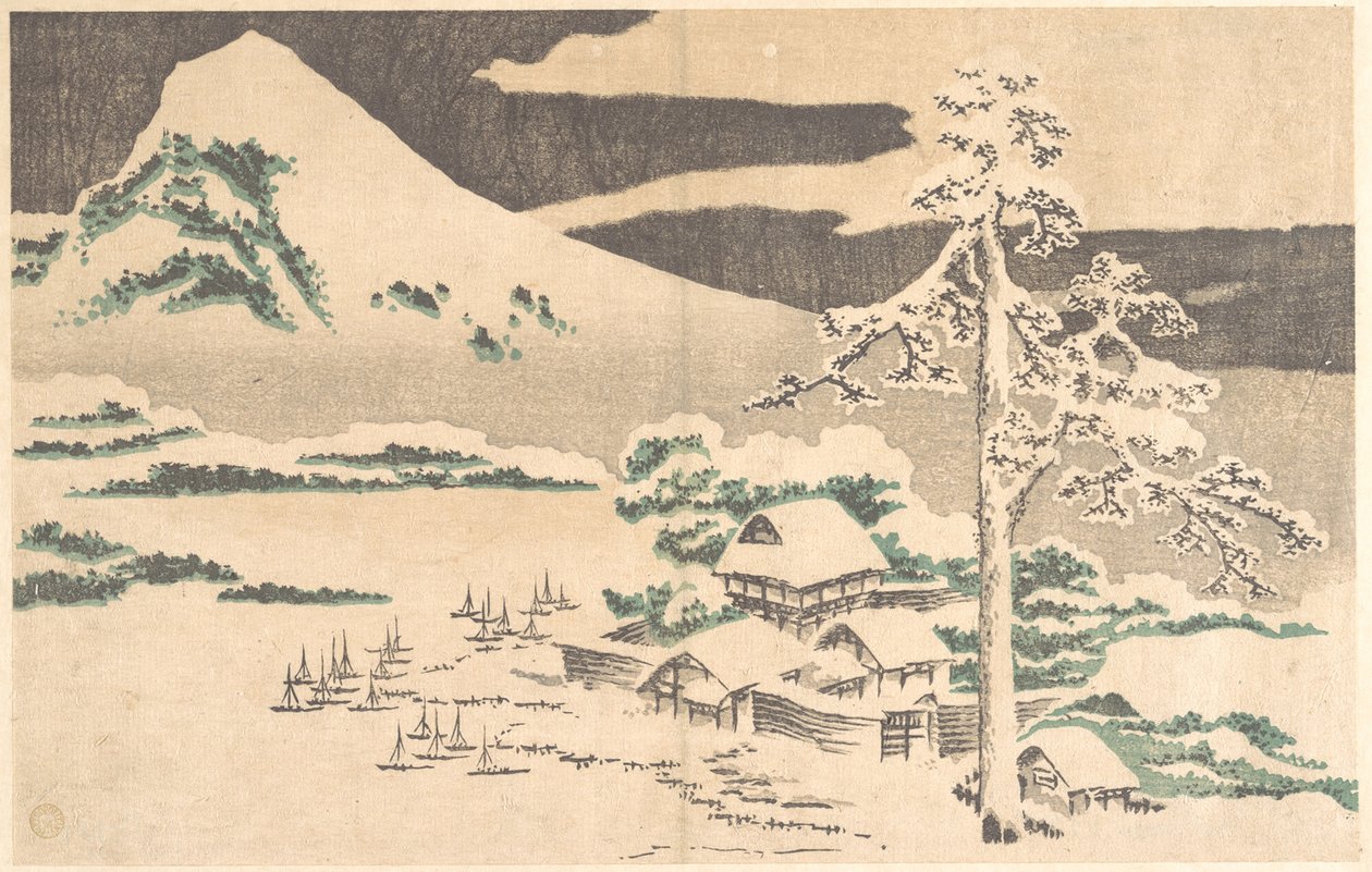 Pueblo costero en invierno, del «Álbum de imágenes realistas» (Hokusai shashin gafu) de Hokusai de Katsushika Hokusai
