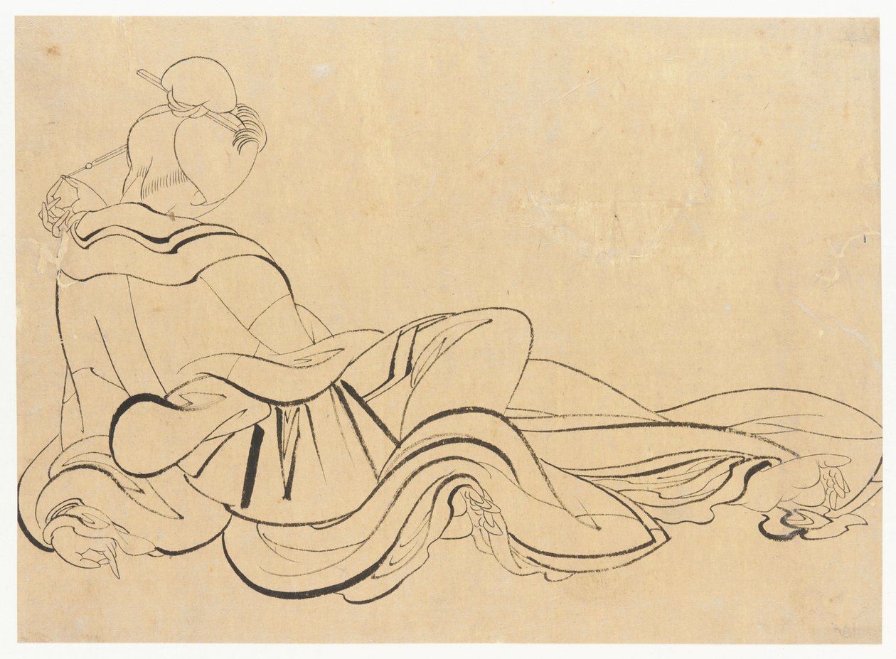 Mujer sentada rascándose la cabeza de Katsushika Hokusai