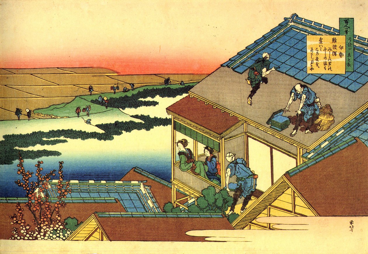 Serie de cien poemas de cien poetas: Paisaje ""Lady Ise"", Japón - Impresión de Katsushika Hokusai (1760-1849) (escuela ukiyo-e) alrededor de 1830 State Hermitage San Petersburgo de Katsushika Hokusai