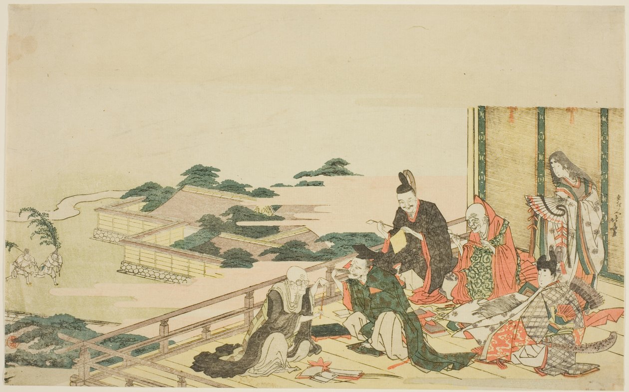 Seis poetas inmortales preparándose para el festival de Tanabata de Katsushika Hokusai