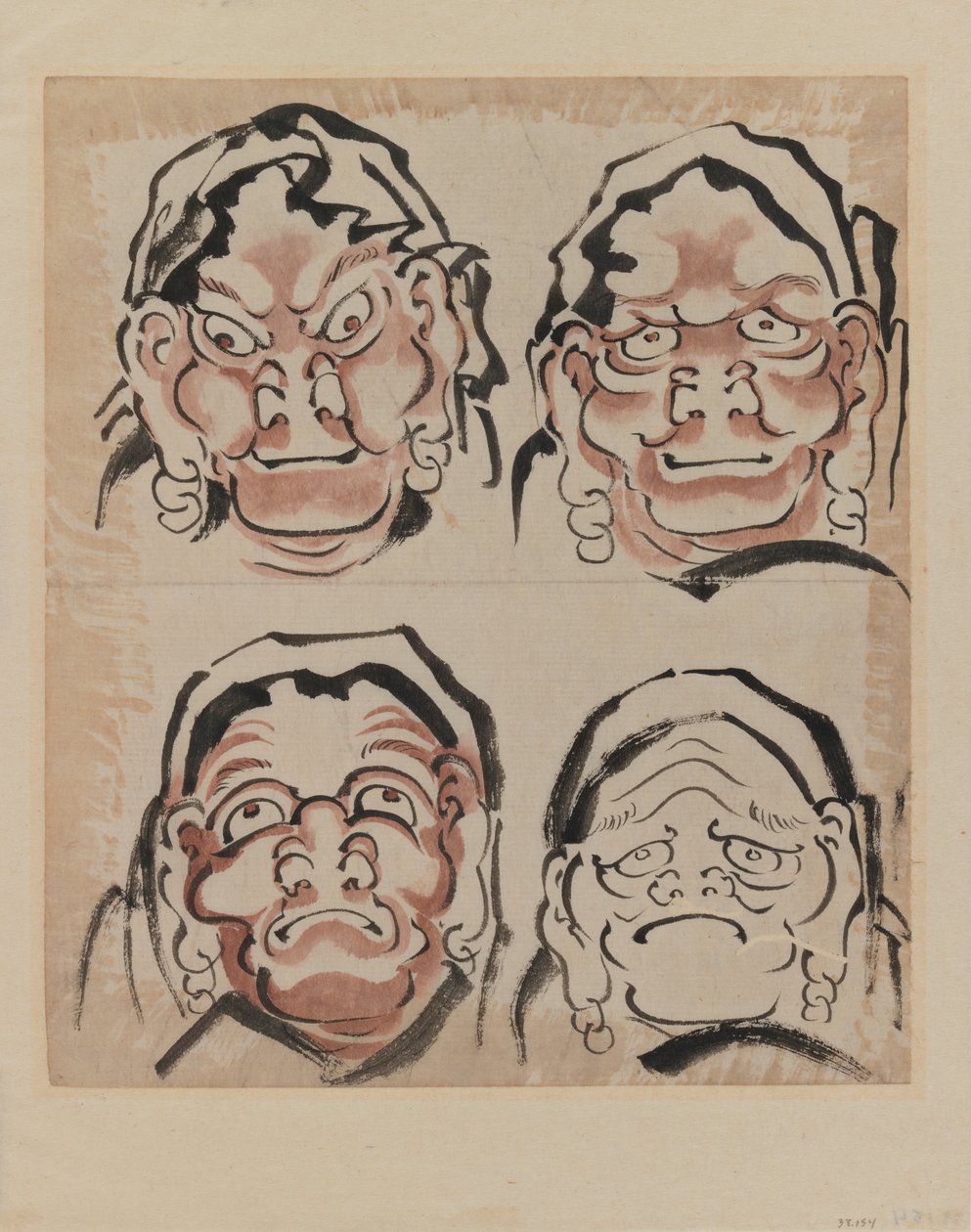 Boceto de cuatro rostros de Katsushika Hokusai