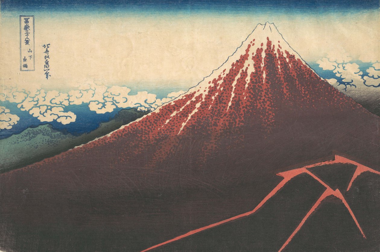 Tormenta bajo el Monte Fuji, de la serie Treinta y seis vistas del Monte... de Katsushika Hokusai