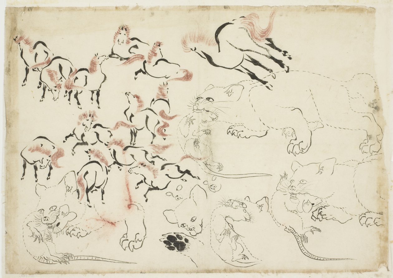 Estudios de Caballos, Gatos y Ratas (de "Hokusai Manga"), ca. 1815-1849 de Katsushika Hokusai