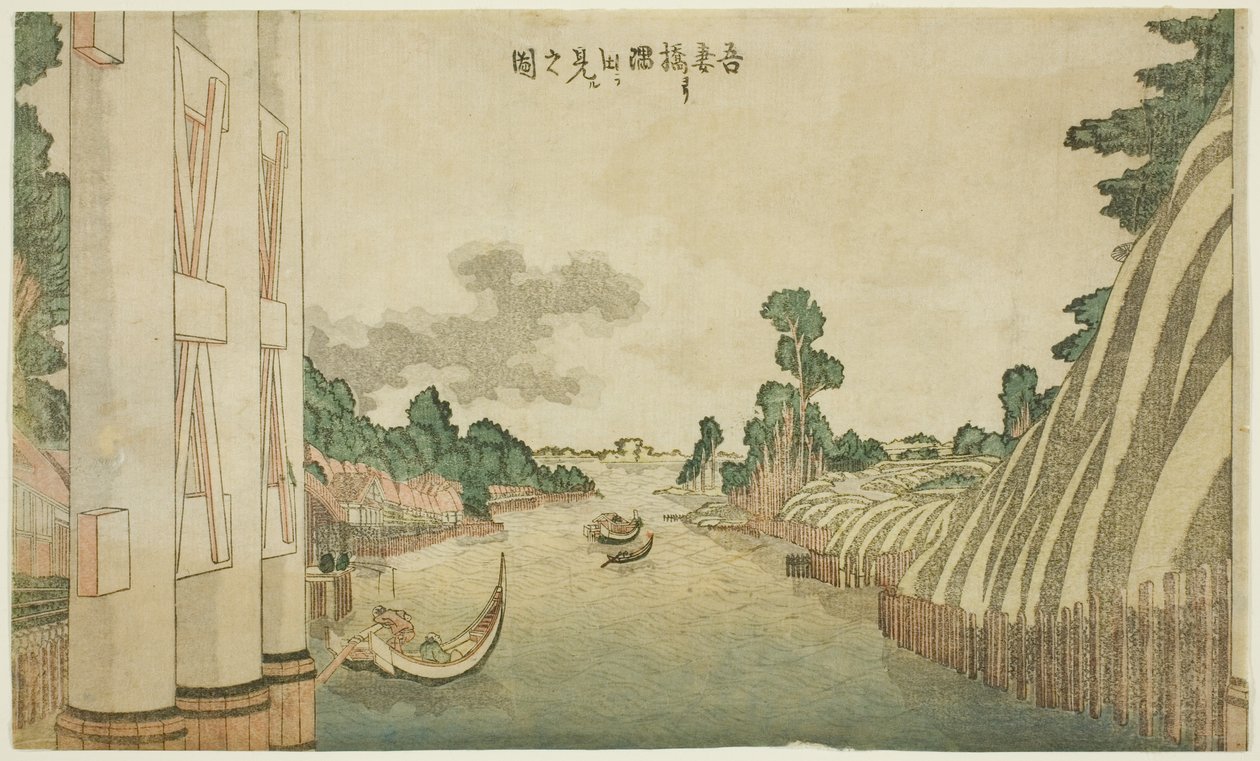 Río Sumida visto desde el puente Azuma (Azumabashi yori Sumida wo miru no zu), de un grupo de paisajes de estilo occidental de Katsushika Hokusai