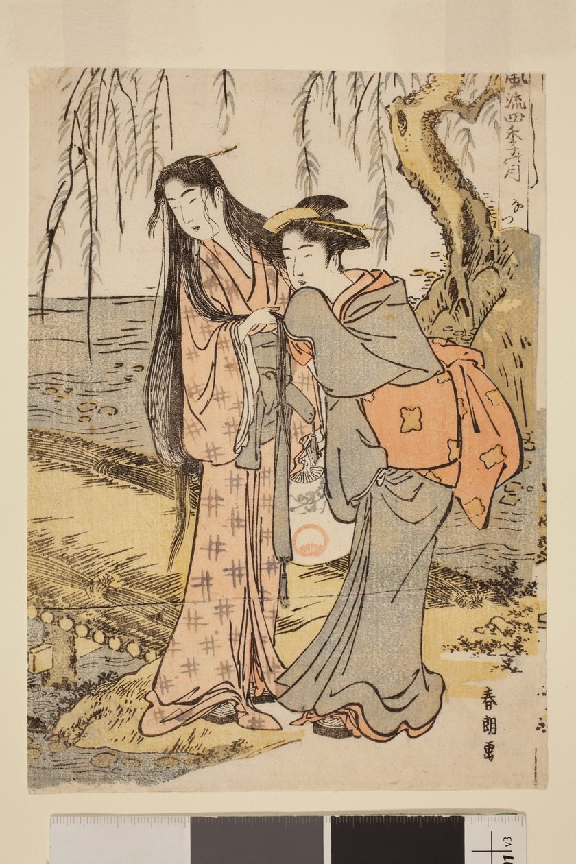 Verano: Dos mujeres junto a un arroyo, de la serie La luna elegante en las cuatro estaciones de Katsushika Hokusai