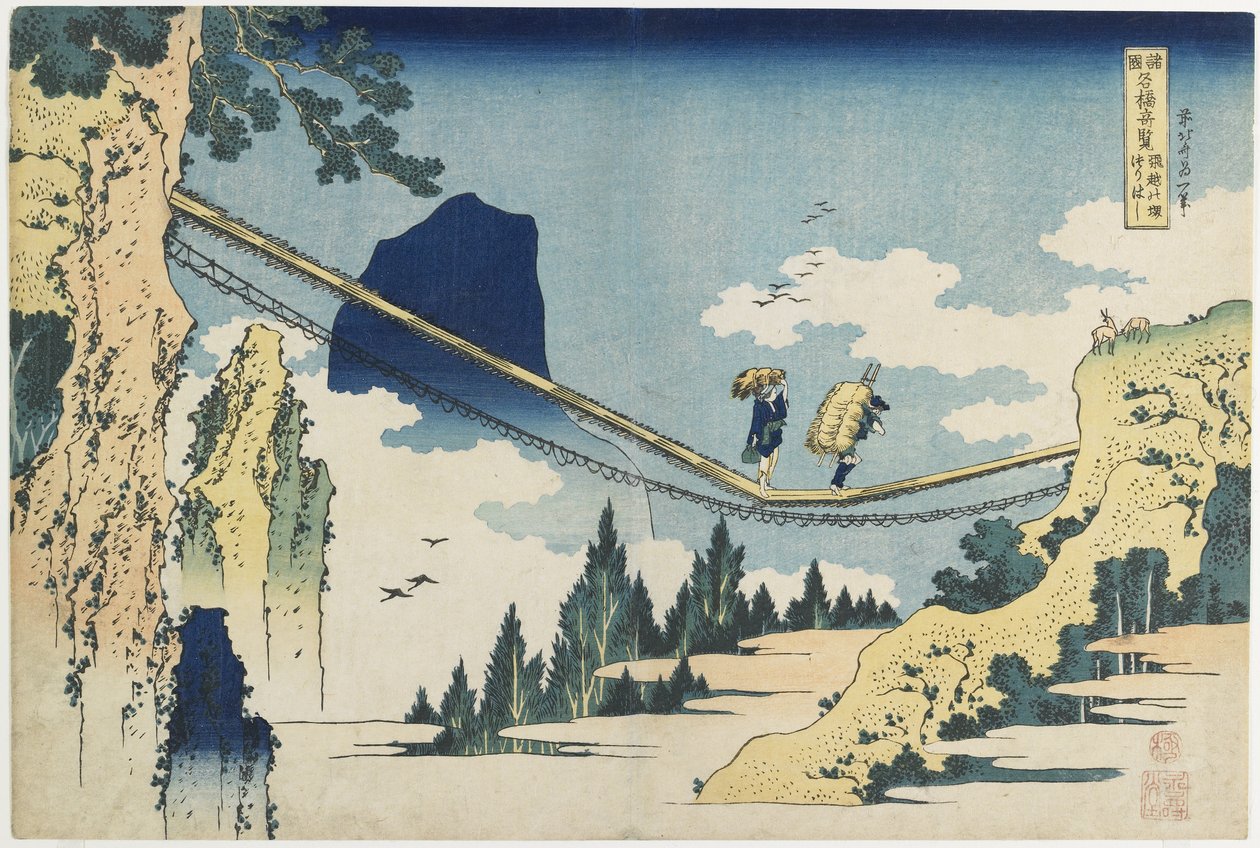 Puente colgante entre las provincias de Hida y Etchu de Katsushika Hokusai