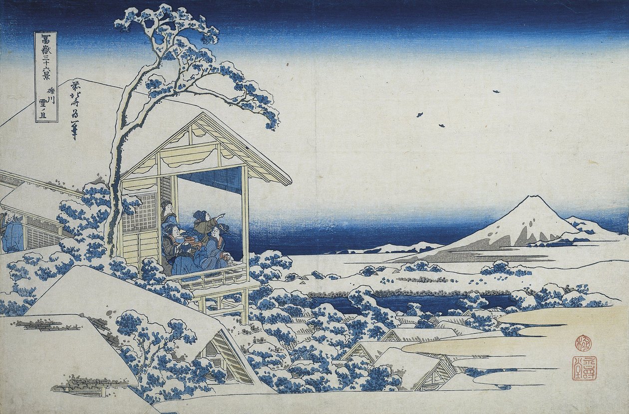 Casa de té en Koishikawa, la mañana después de una nevada, c.1830 de Katsushika Hokusai