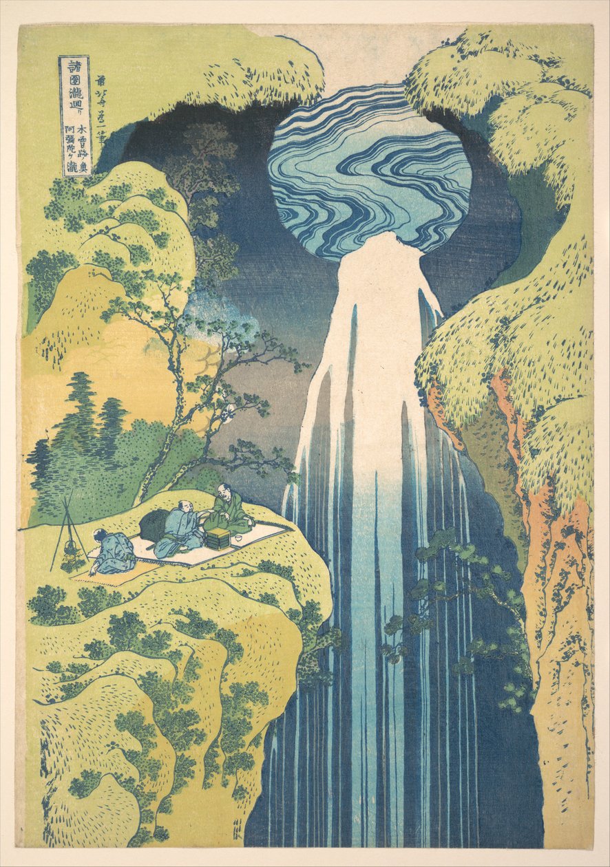 Las cataratas de Amida en los confines de la carretera de Kisokaidō (Kisoji no oku Amida-ga-taki), de la serie «Un recorrido por las cataratas de diversas provincias» (Shokoku taki meguri) de Katsushika Hokusai