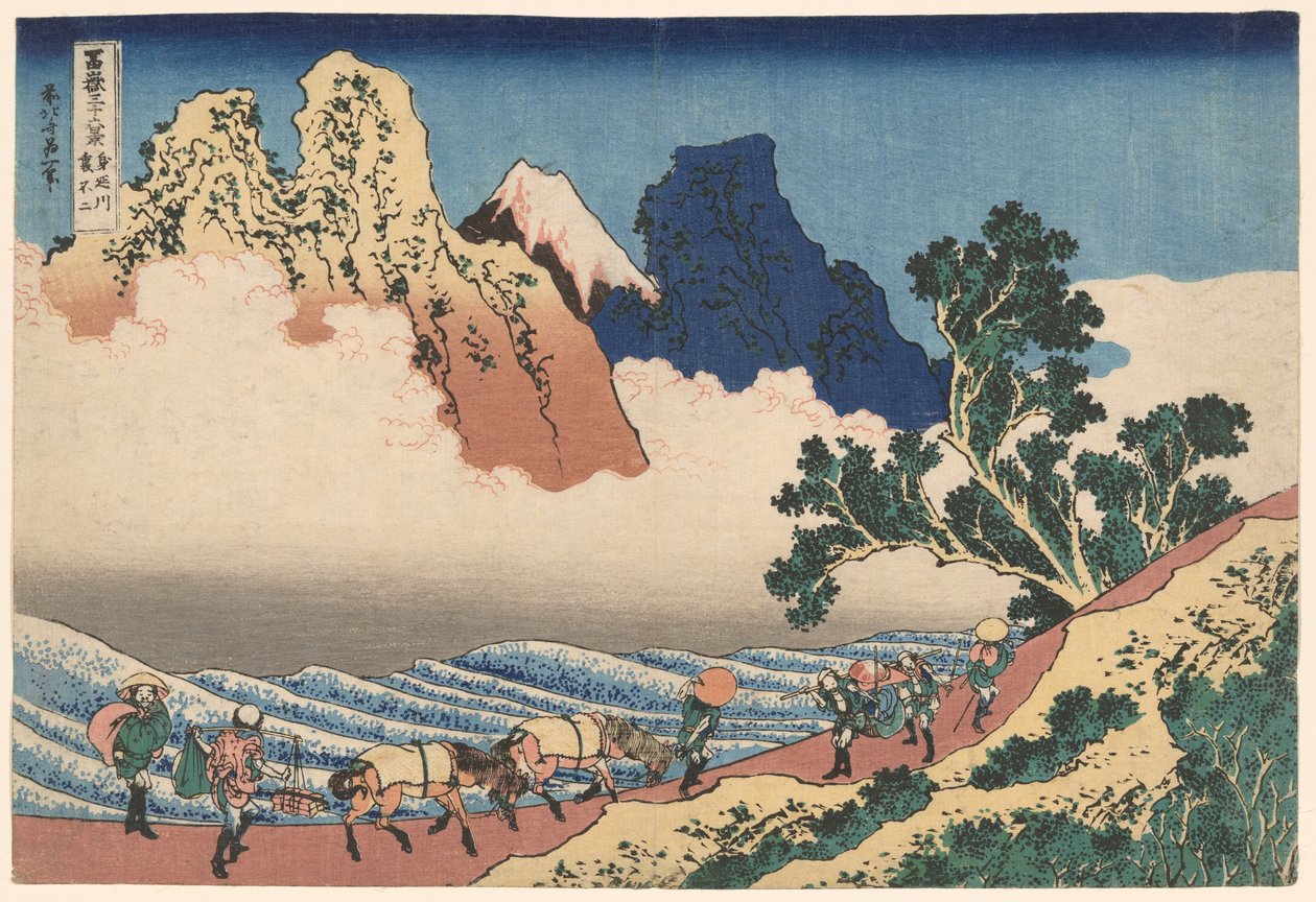 La parte trasera del Monte Fuji vista desde el río Minobu (Minobugawa Urafuji), de la serie Treinta y seis vistas del Monte Fuji (Fugaku sanjurokkei) de Katsushika Hokusai