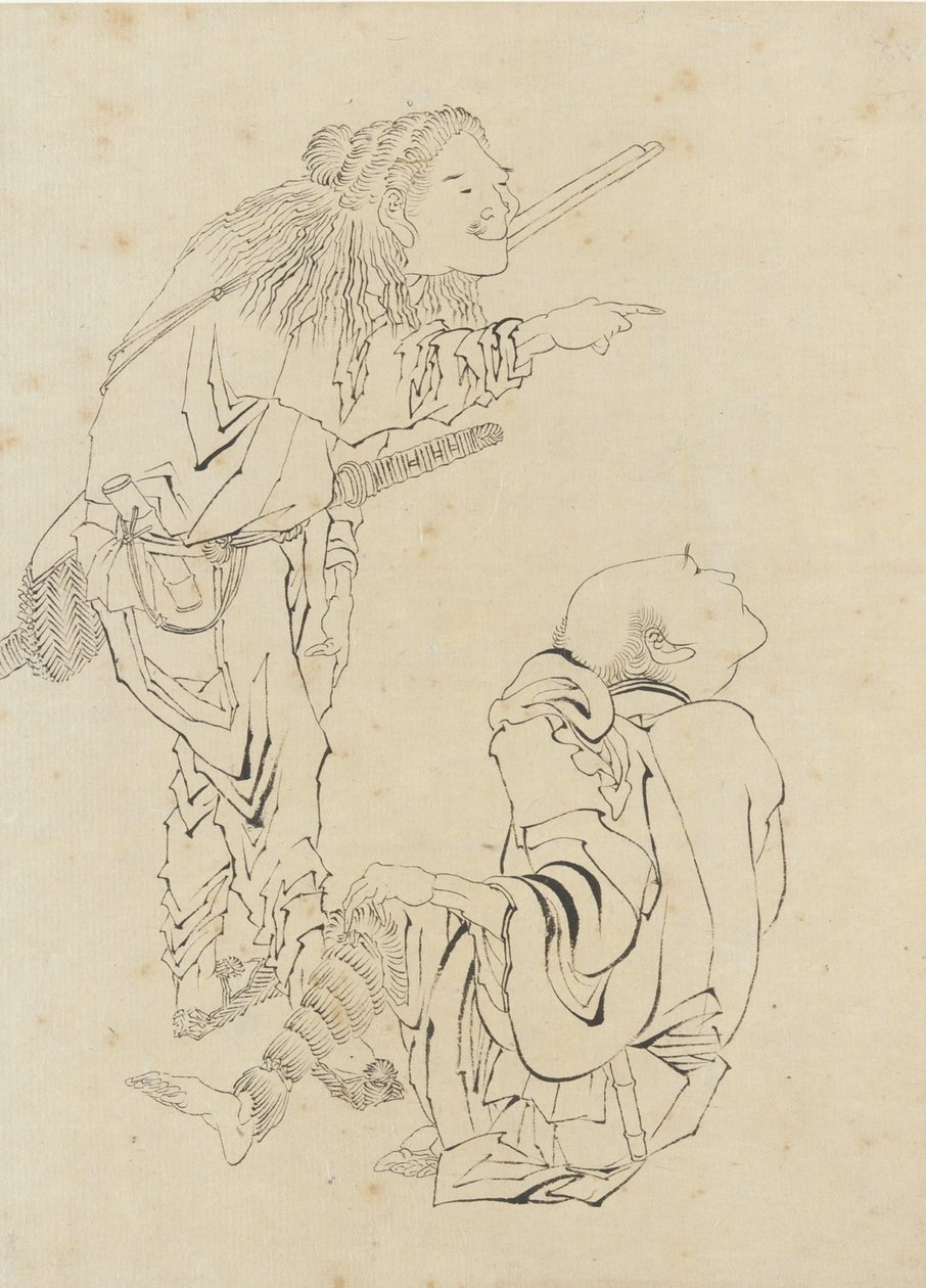 Dos cazadores, período Edo de Katsushika Hokusai