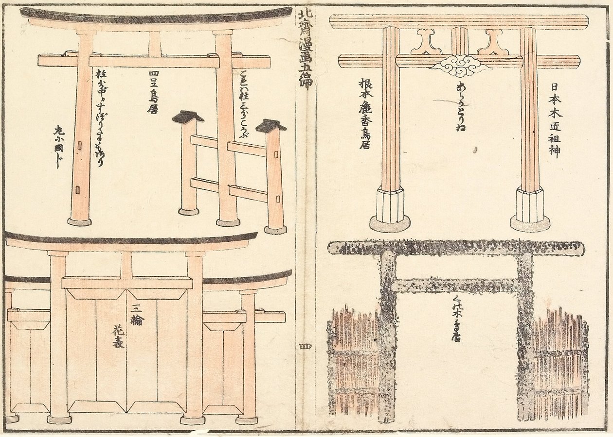 Diferentes tipos de arcos torii de Katsushika Hokusai