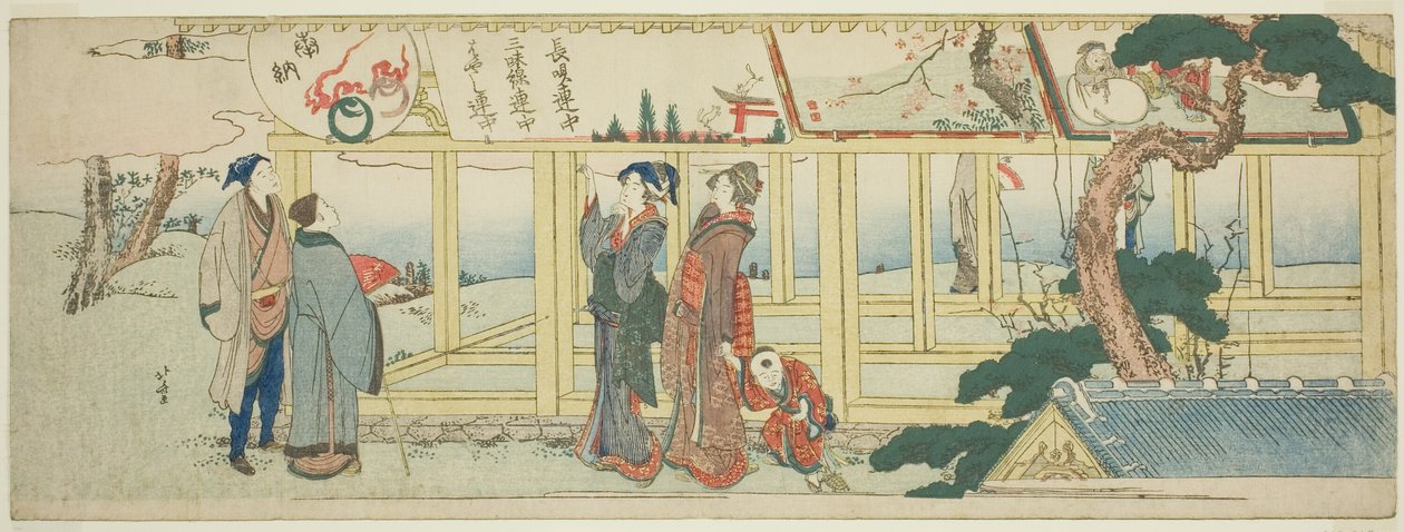 Viendo pinturas votivas de Katsushika Hokusai