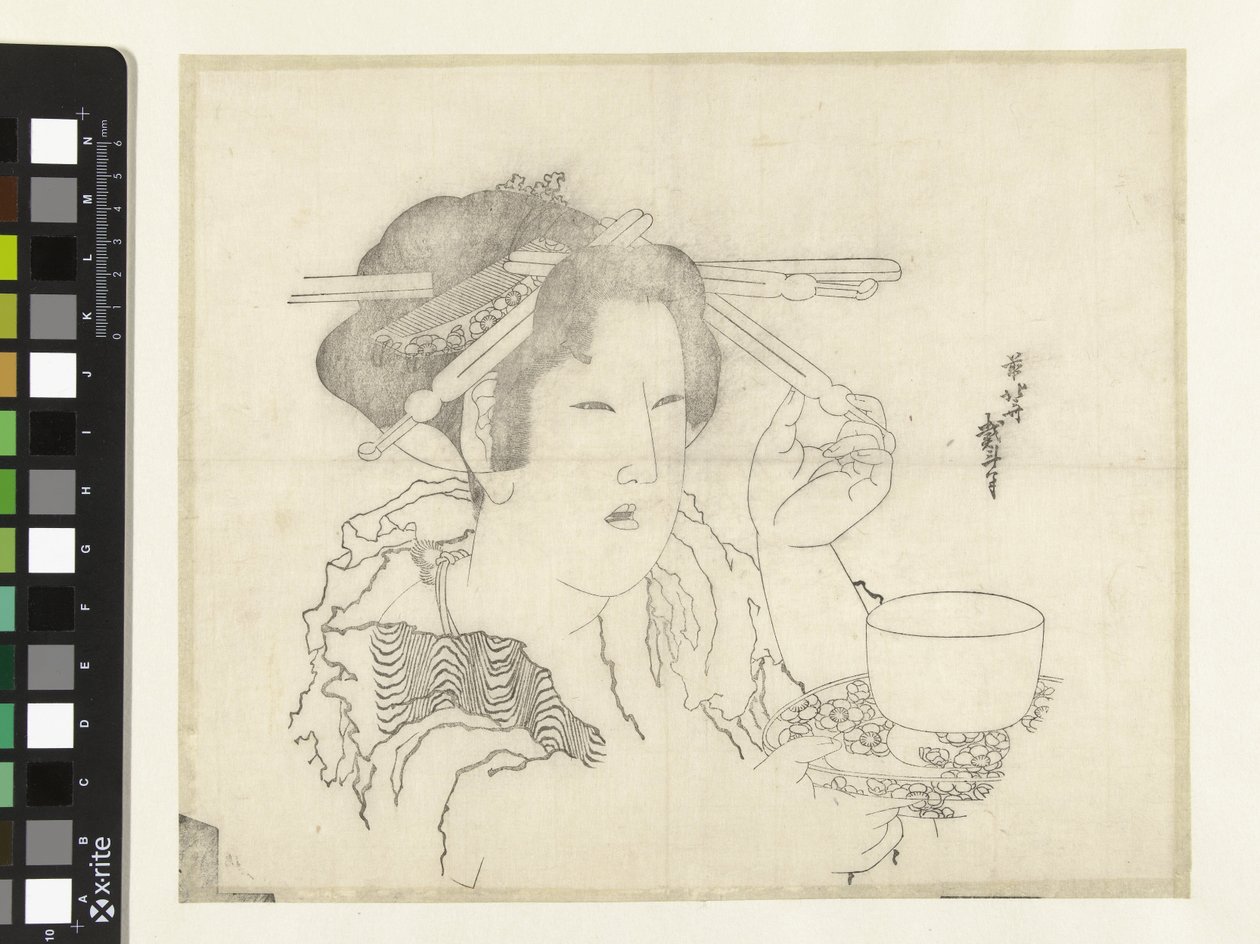 Mujer con taza de té de Katsushika Hokusai