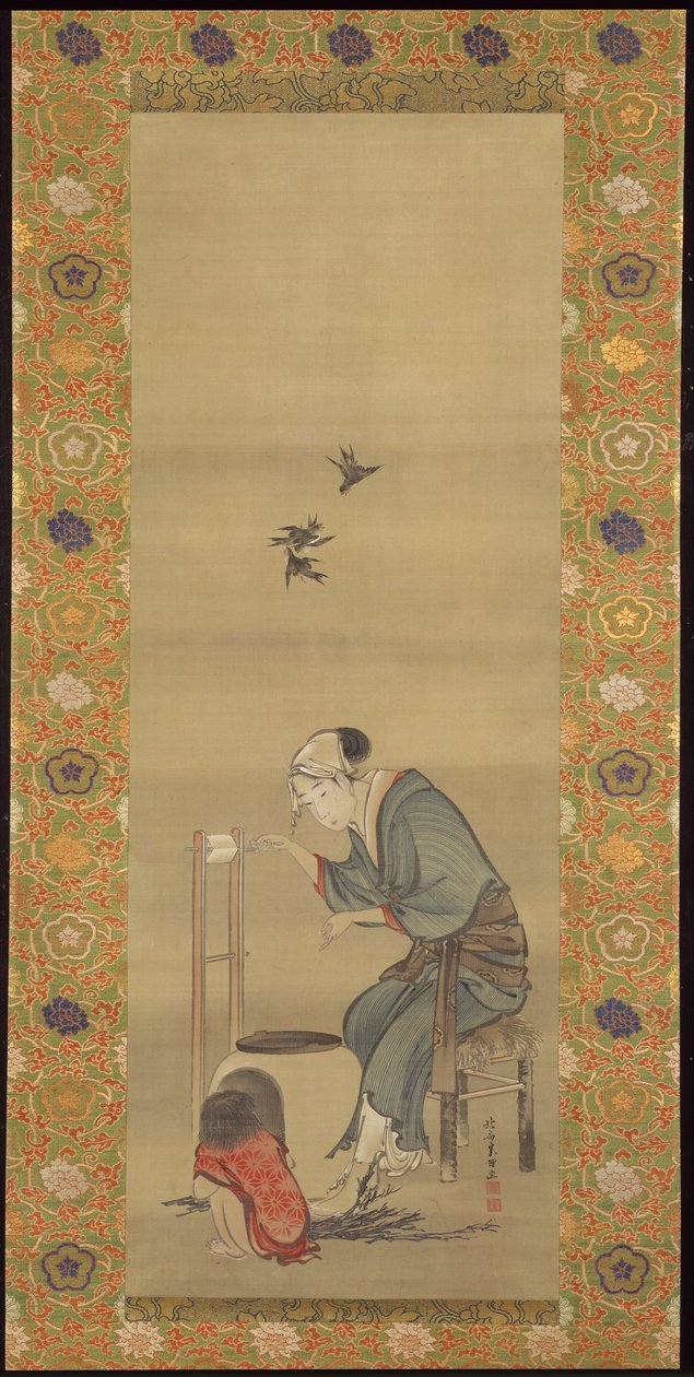 Mujer hilando seda de Katsushika Hokusai