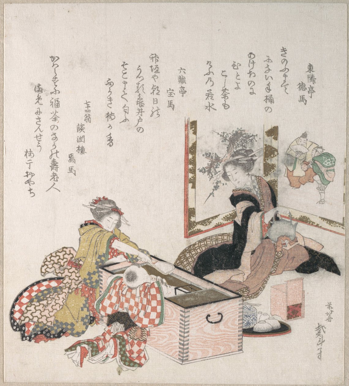 Mujeres preparando té alrededor del brasero de Katsushika Hokusai