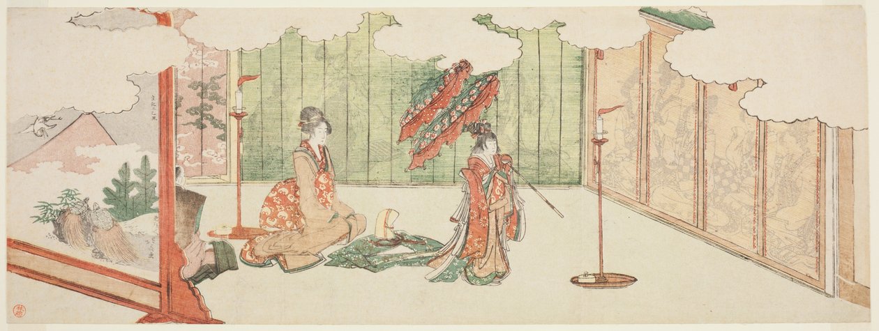 Joven bailando en la mansión de un noble de Katsushika Hokusai