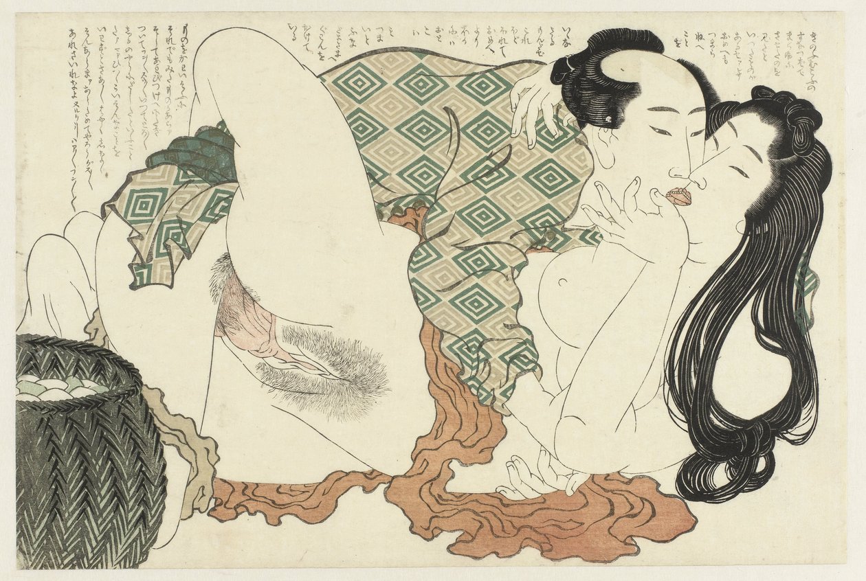Besos pescador y buzo La planta de Adonis (título de la serie) Fukujuso (título de la serie) de Katsushika Hokusai