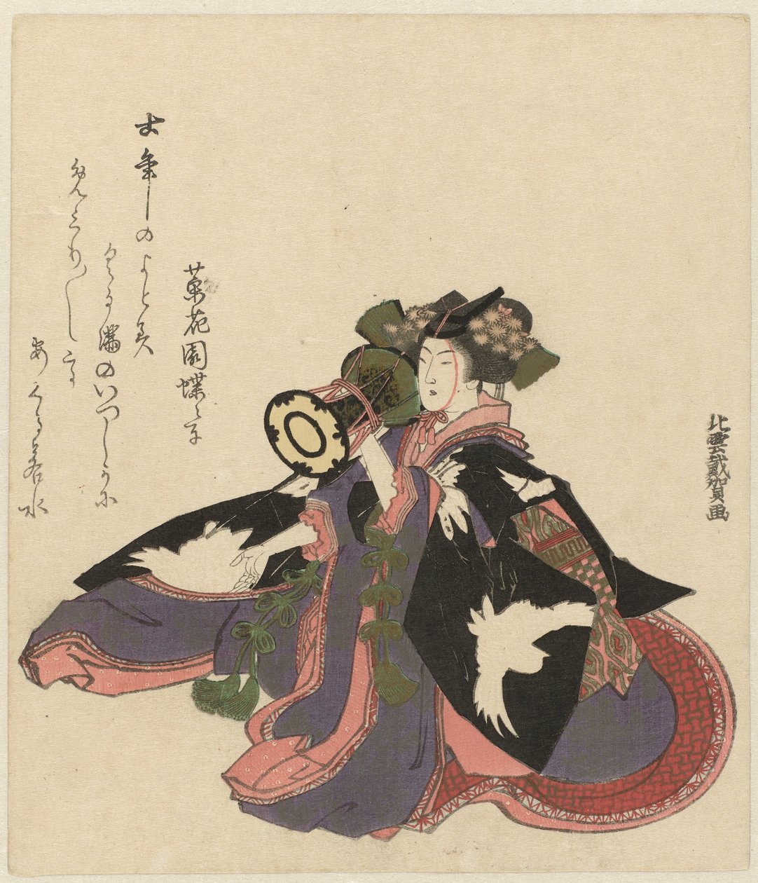 mujer con tambor de Katsushika Hokuun