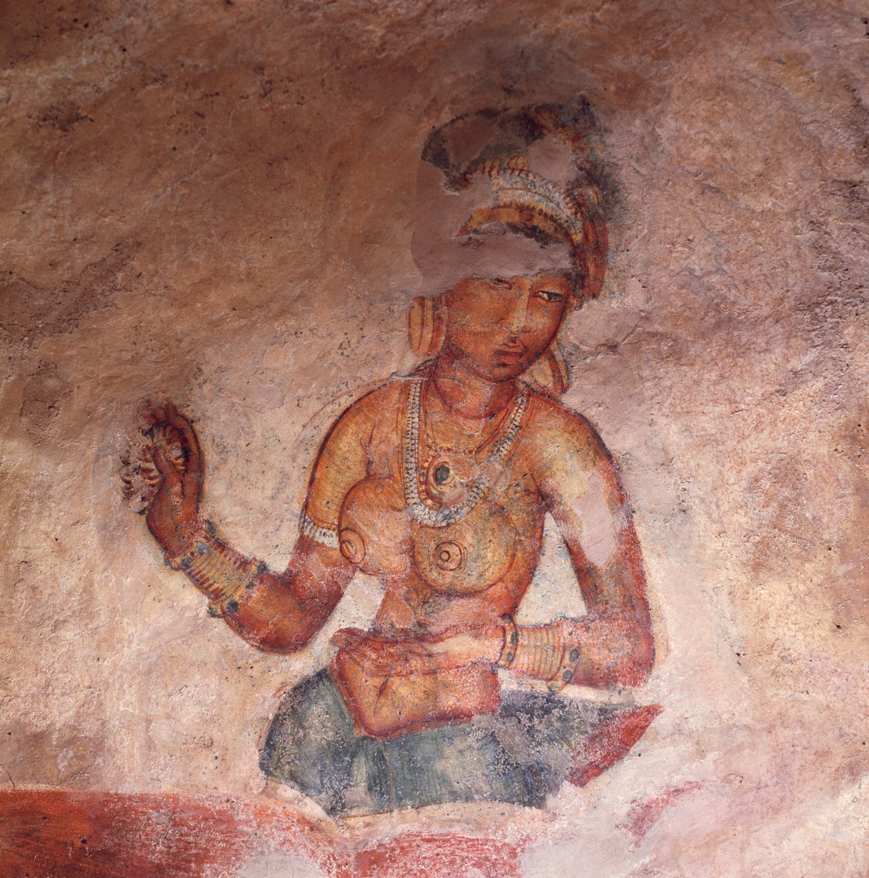 Apsaras, ninfa celestial haciendo una ofrenda, fresco, ciudadela fortificada de Sigiriya (Lista del Patrimonio Mundial de la UNESCO de Alec Hunter