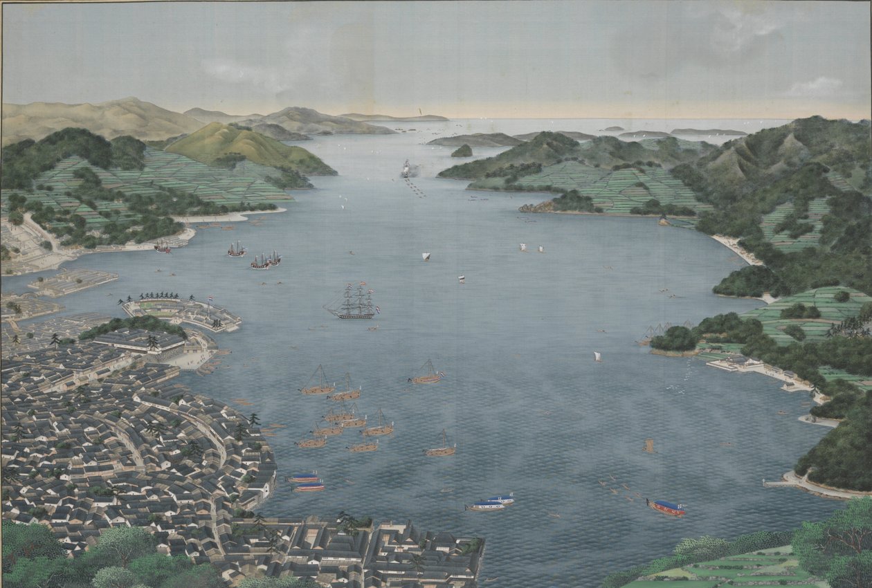 Puerto de Nagasaki, c.1800-50 de Kawahara Keiga