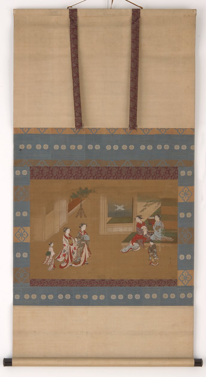 Dos yujo haciendo una visita de Año Nuevo a otros dos, siglo XVIII de Kawamata Tsunemasa