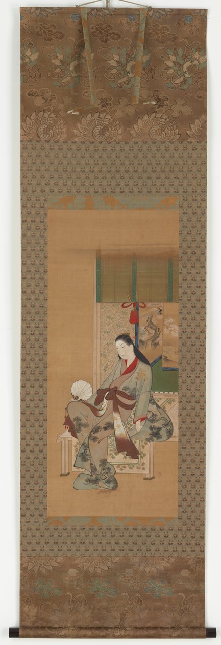 Una niña sentada en una veranda, período Edo, siglo XVIII de Kawamata Tsuneyuki