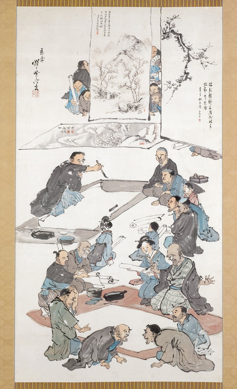 Fiesta de caligrafía y pintura (tinta y color sobre papel) de Kawanabe Kyosai