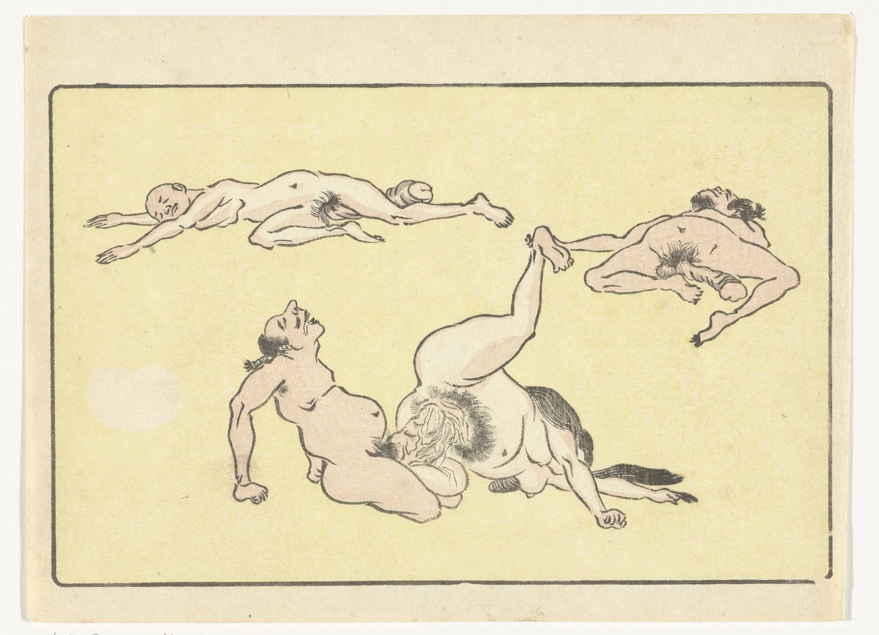 hombre y mujer copulando The Big Tail (título de la serie) de Kawanabe Kyosai