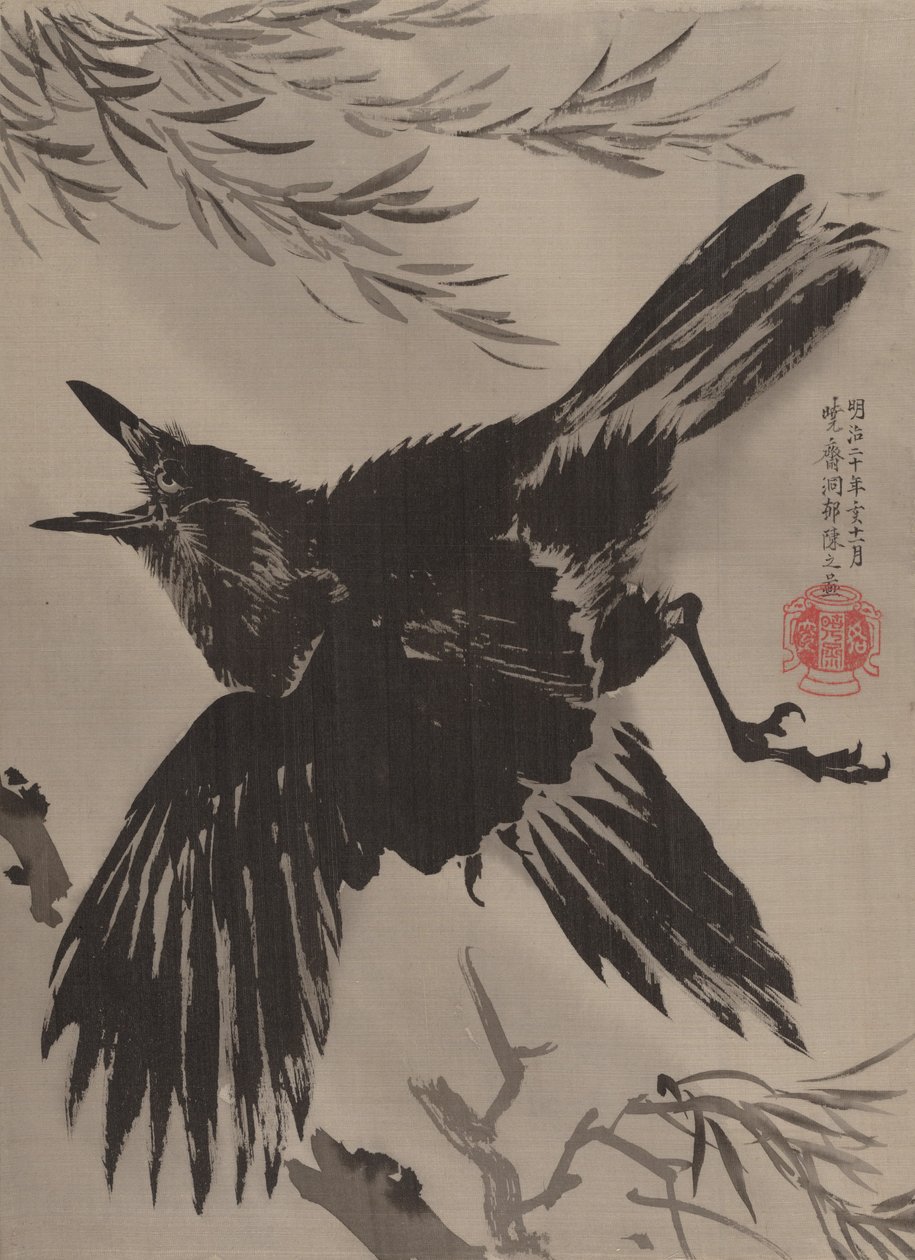 Cuervo y sauce de Kawanabe Kyosai
