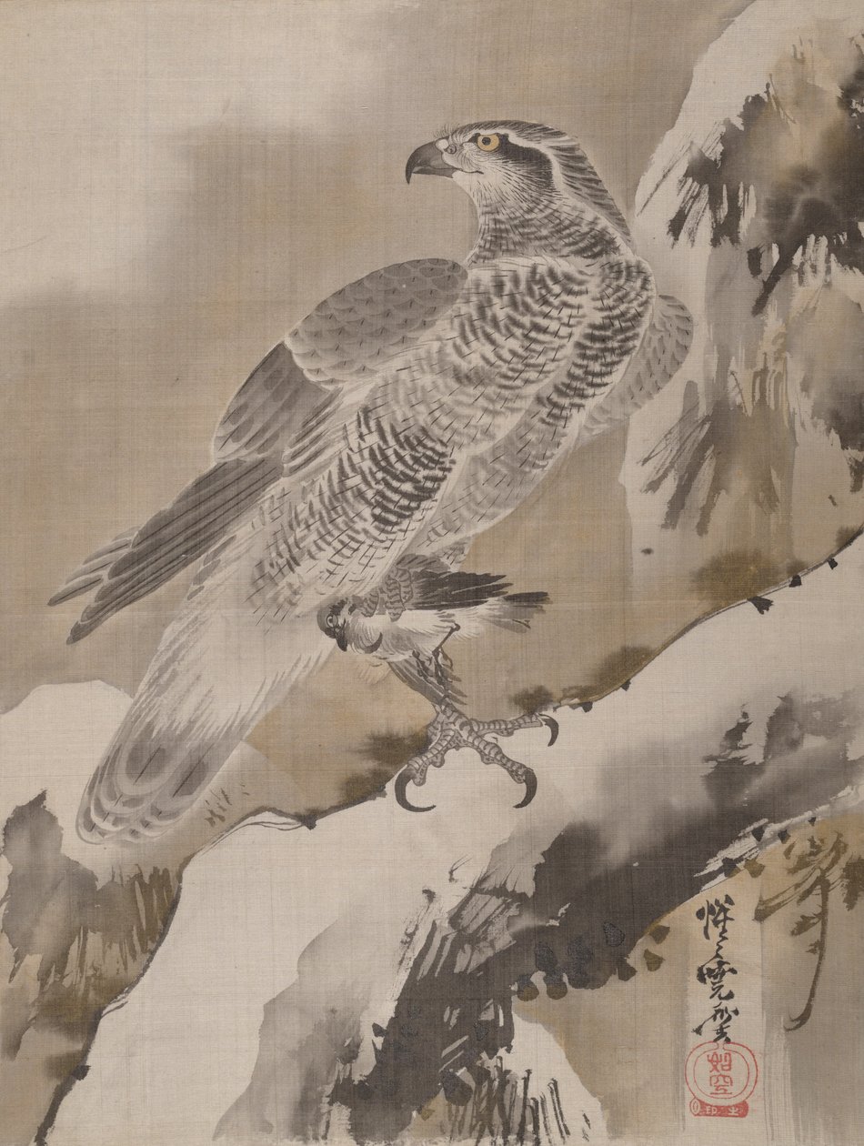 Águila sosteniendo un pájaro pequeño de Kawanabe Kyosai