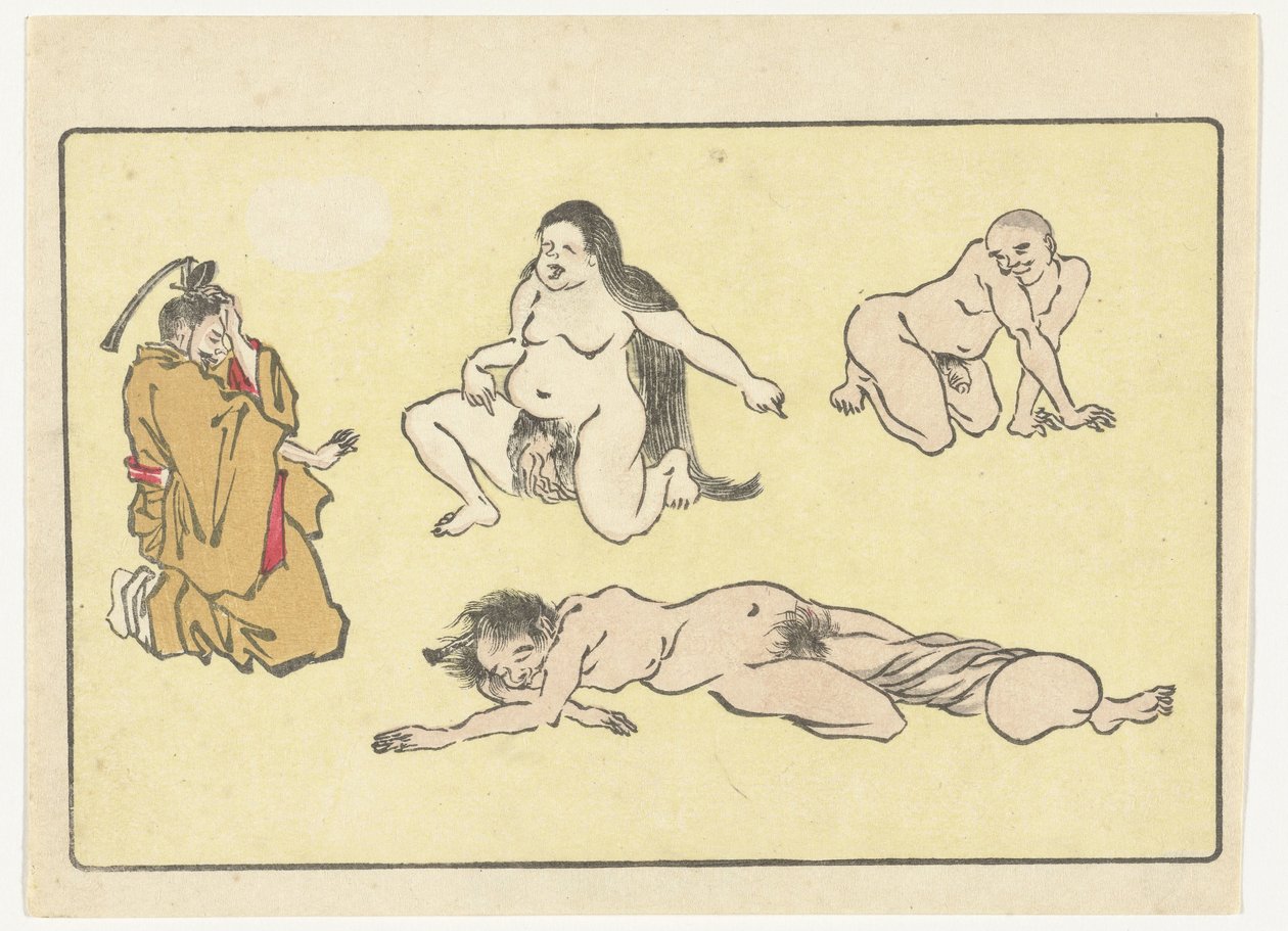 Cortesano arrodillado The Big Tail (título de la serie) de Kawanabe Kyosai