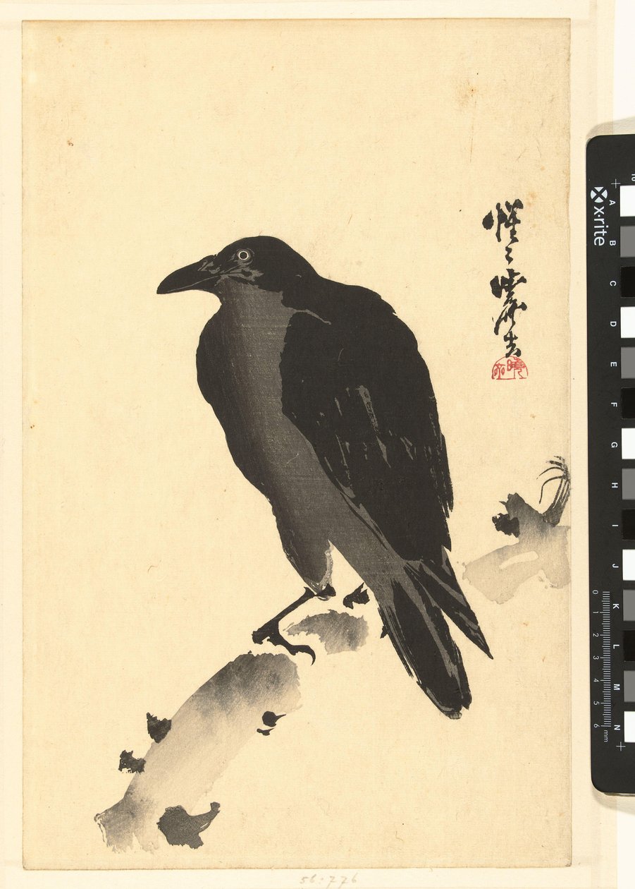 Cuervo en el tronco de un árbol de Kawanabe Kyosai