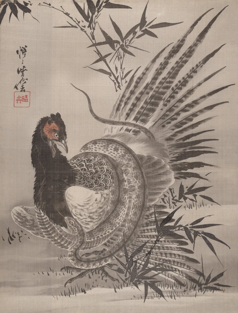 Faisán Atrapado por una Serpiente, ca. 1887 de Kawanabe Kyosai