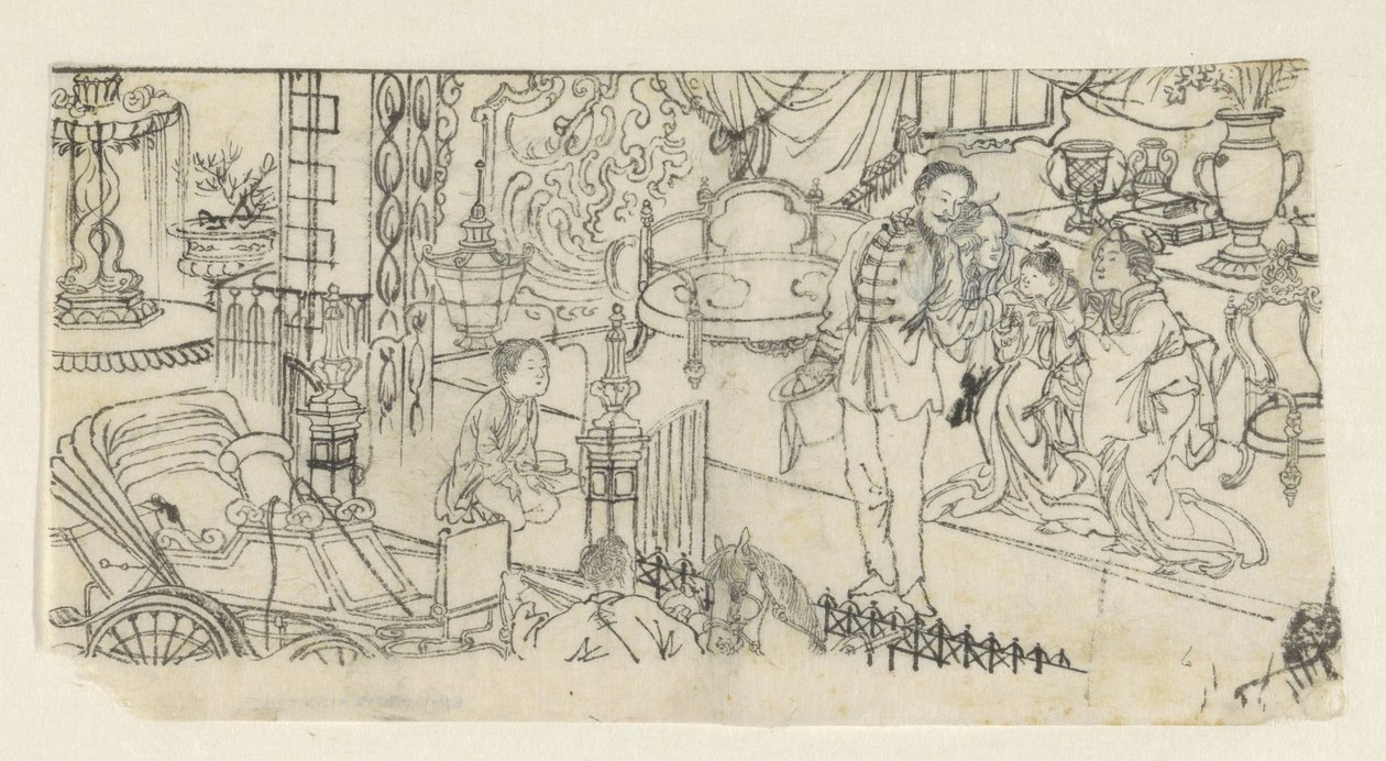 El hombre dice adiós al niño de Kawanabe Kyôsai (attributed to)