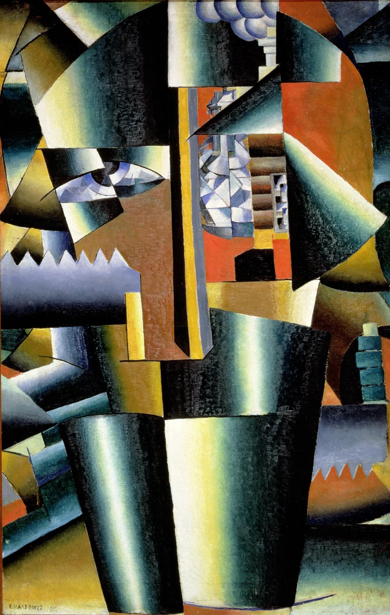 Retrato del artista Ivan Vasilievich Klyun como constructor, 1911 de Kazimir Severinovich Malevich