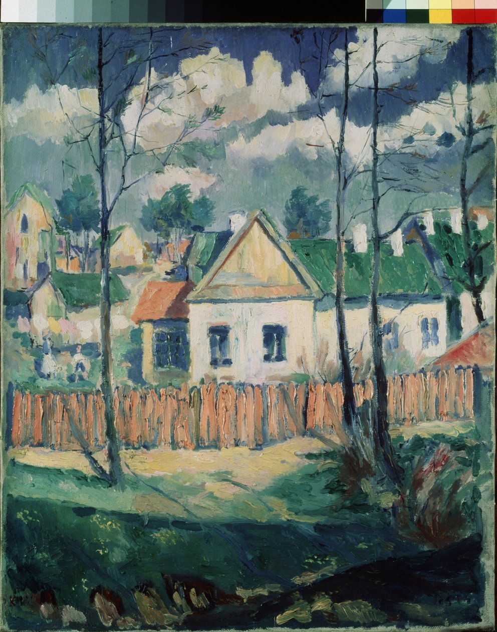 Primavera. Paisaje con una pequeña casa. (Primavera. Paisaje con una casita). pintura de Kasimir Severinovich Malevich (Malevich, Malevic) (1878-1935), óleo sobre lienzo de Kazimir Severinovich Malevich