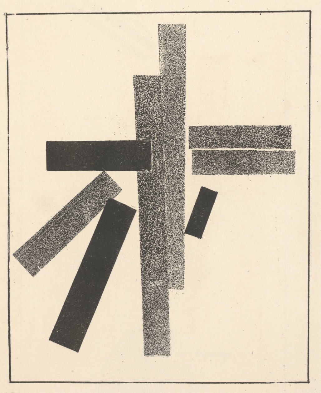Tres elementos negros y cinco grises de "Suprematismo: 34 dibujos" de Kazimir Severinovich Malevich
