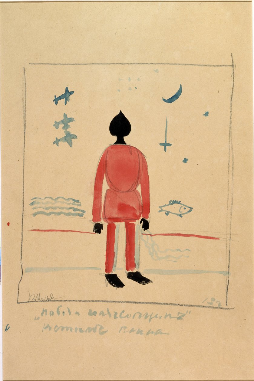 "Guerrero" ilustración para un disfraz para la Ópera la Victoria sobre el Sol de Alexei Kroutchenykh (1886-1968) de Kazimir Severinovich Malevich