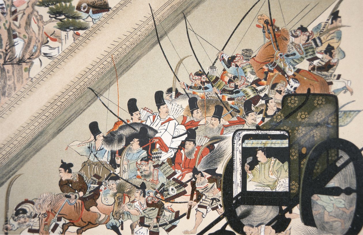 El secuestro del emperador enclaustrado Go Shirakawa por Fujiwara Nobuyori en 1159, c.1200 de Keion Keion