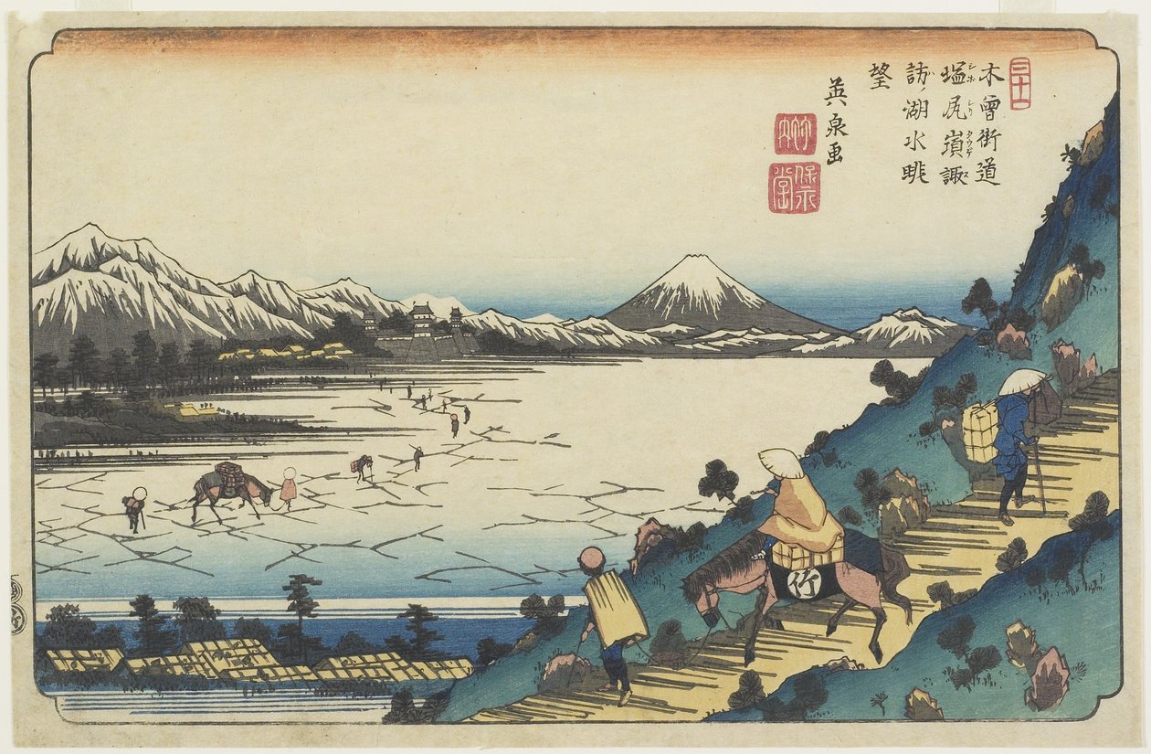 No.31: Vista del lago Suwa desde el paso Shiojiri, 1835-1836 de Keisai Eisen
