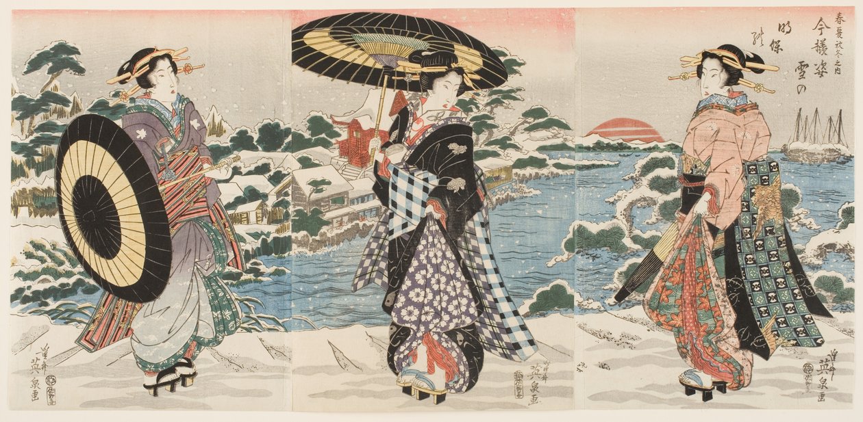 Figuras modernas al amanecer en un día de nieve (Imayō sugata yuki no akebono) de Keisai (1790 1848) Eisen