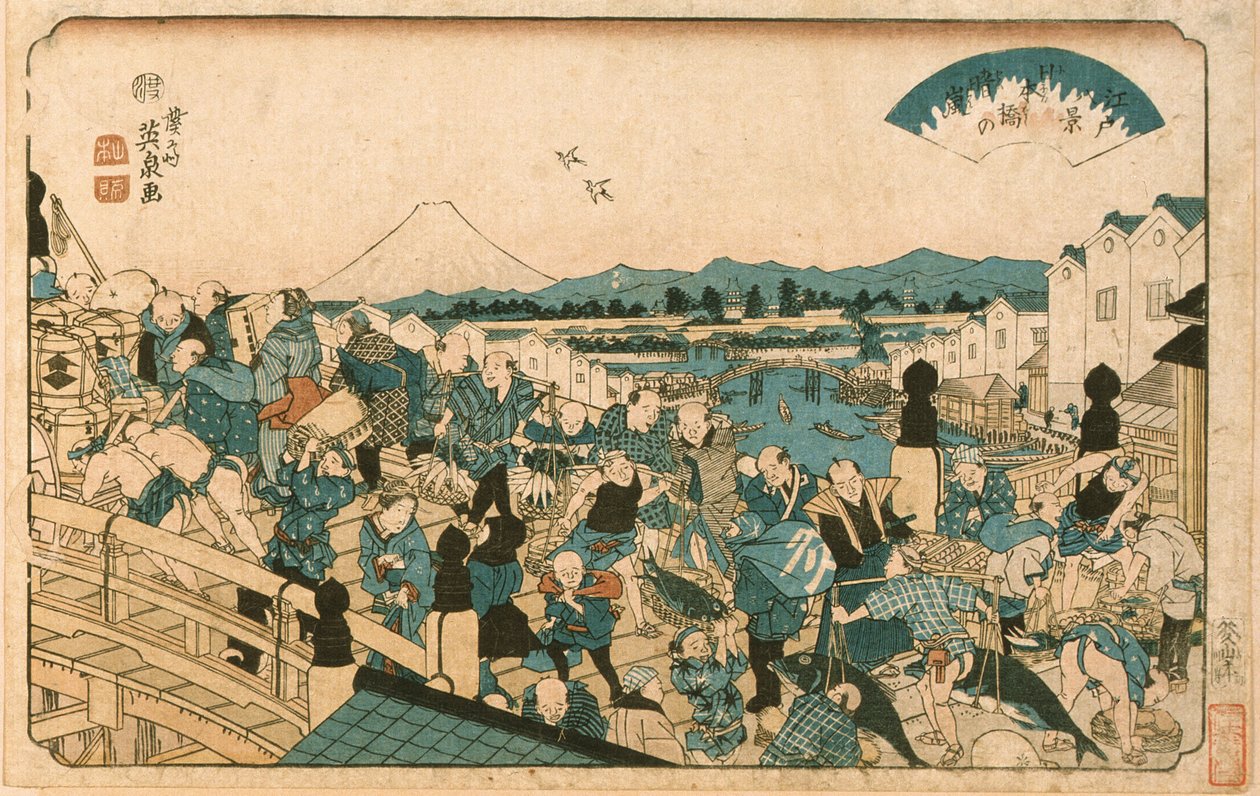 Tiempo despejándose en el puente Nihonbashi de Keisai Eisen