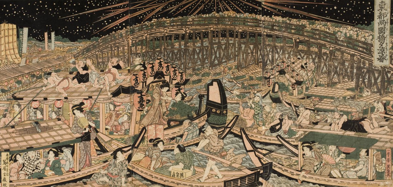 Tarde fresca en el puente de Ryōgoku, en la capital del este de Keisai Eisen