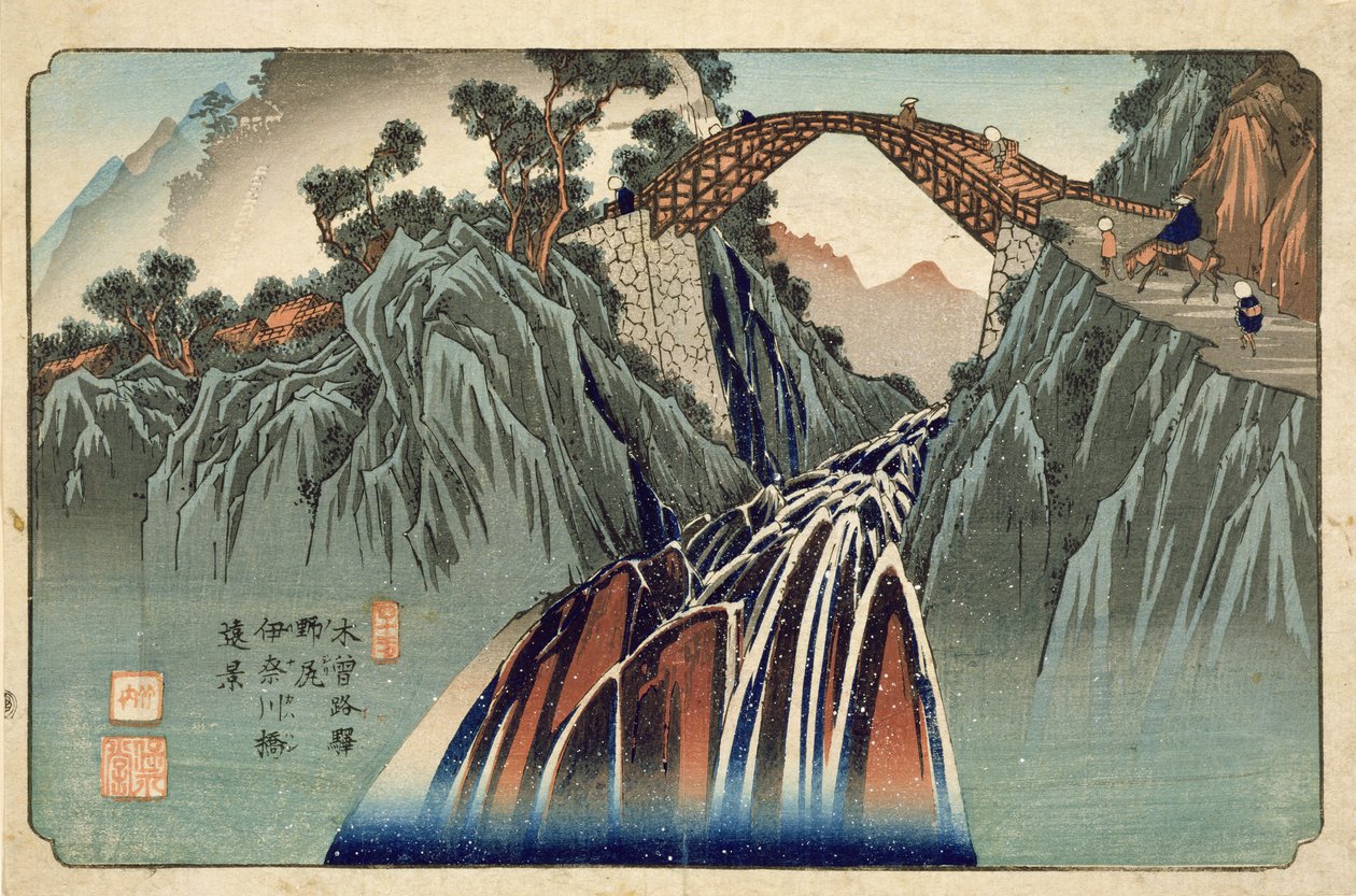 Puente Inagawa en Nojiri, publicado por Hoeido y Kinjudo, finales de 1830 de Keisai Eisen