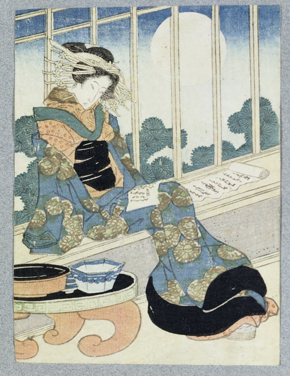 Dama Japonesa Leyendo a la Luz de la Luna de Keisai Yeisen