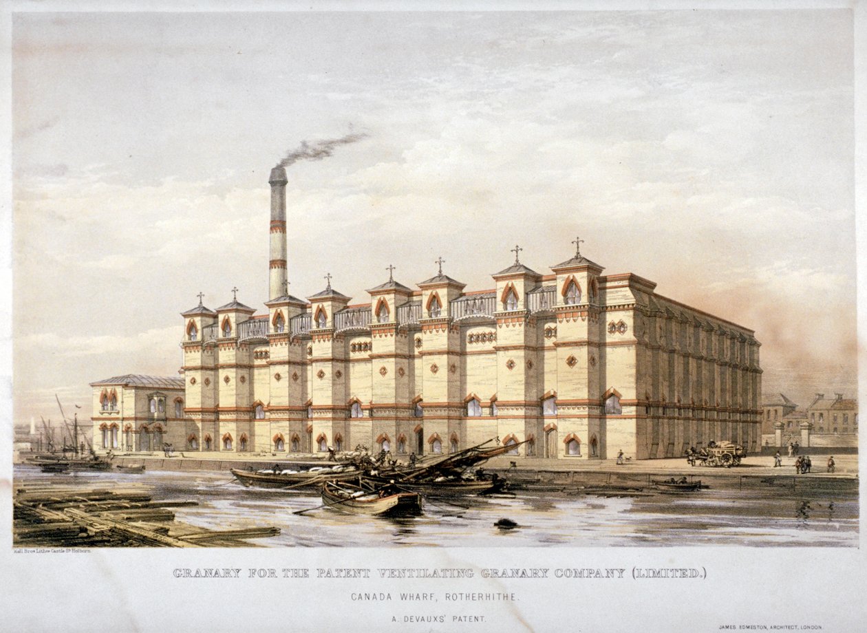 Granero en Canada Wharf, Rotherhithe, Londres, c1860 de Kell Brothers
