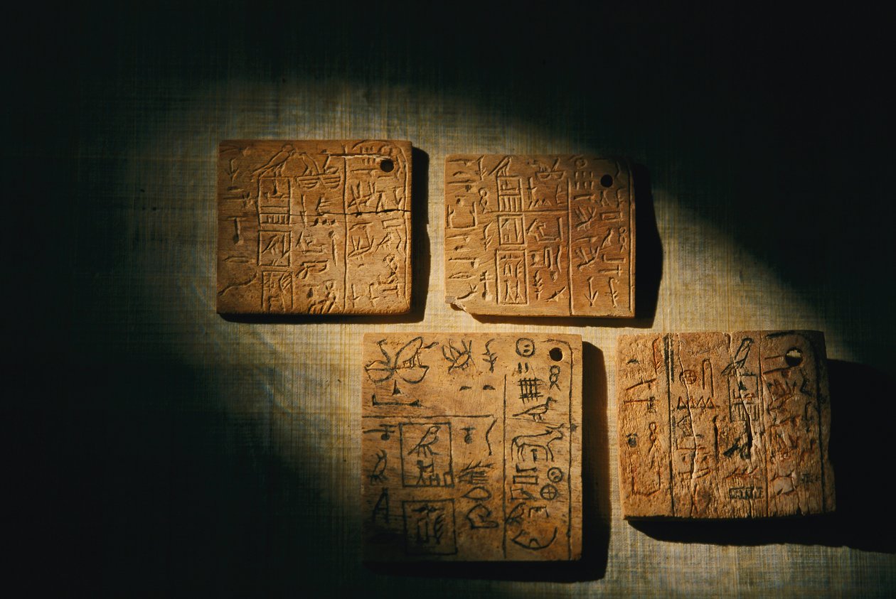 Etiquetas escritas en hueso y marfil del rey Qa