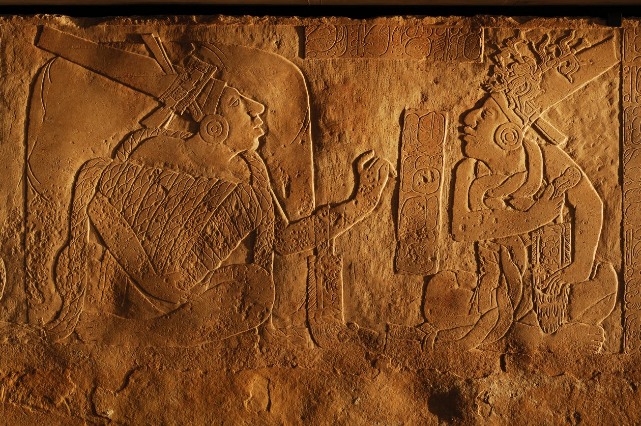Banco del trono del Templo 19, Palenque, México, talla de Akhal Mo Nab, 2005 (foto) de Kenneth Garrett