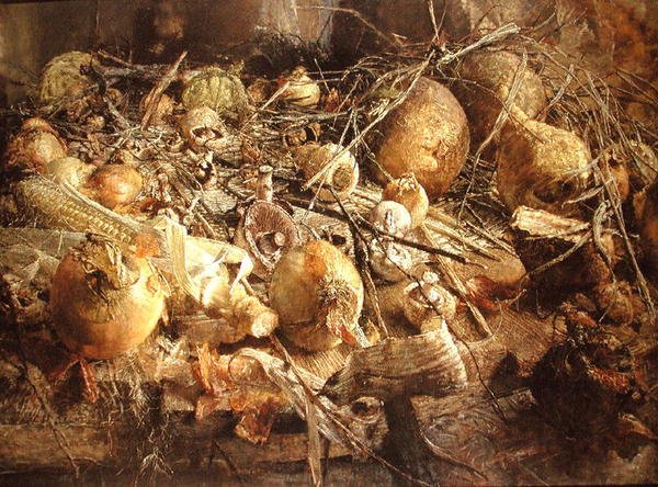 Naturaleza Muerta con Cebollas, Champiñones y Mazorca de Maíz de Kenneth Newton